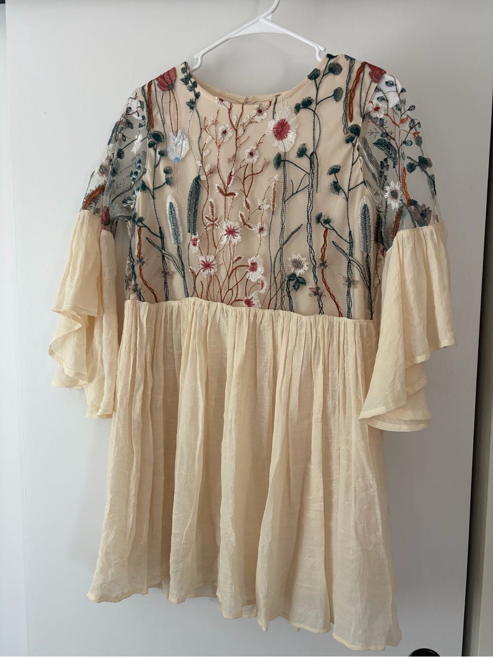 Altar'd State Cream Floral Embroidered Boho Dress